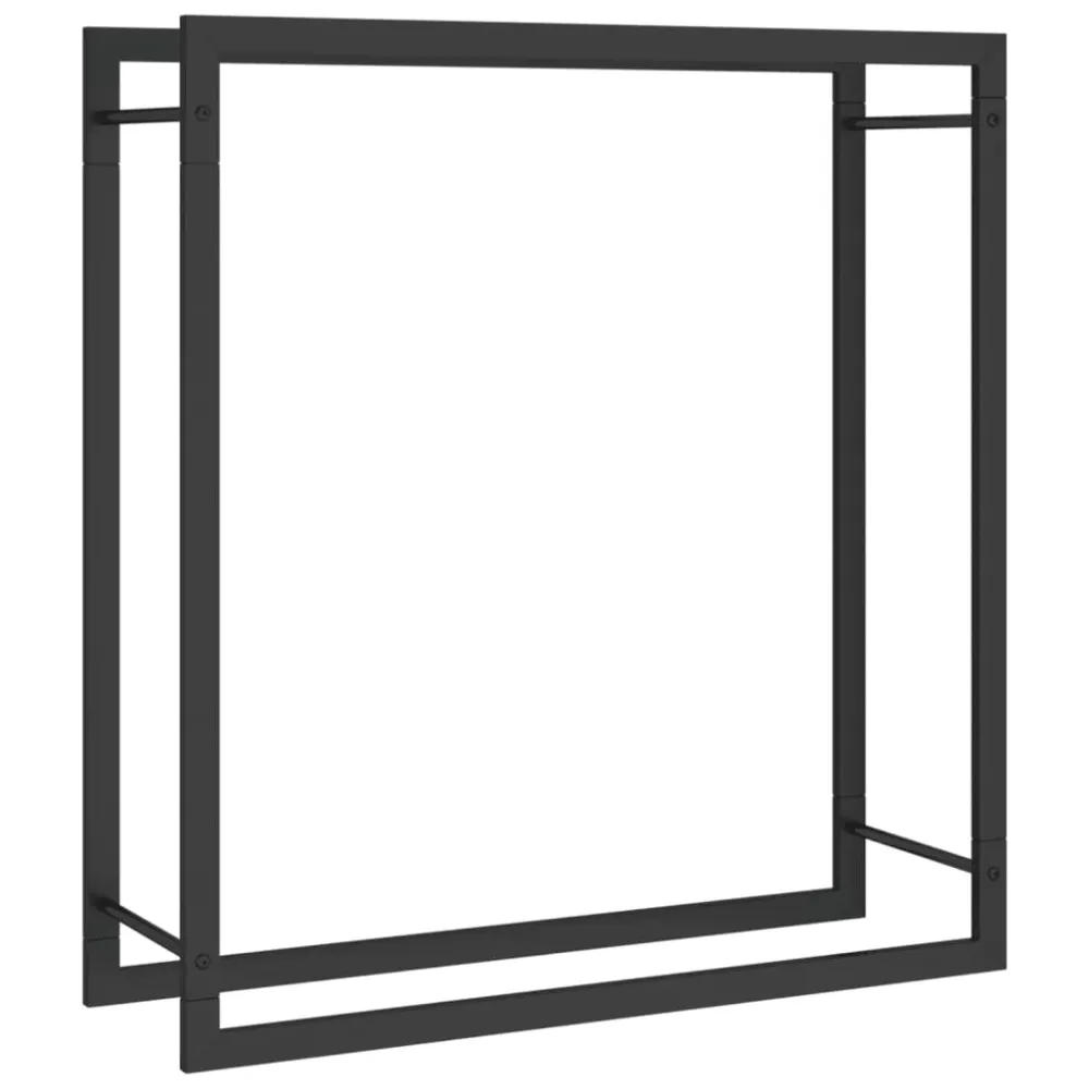 Portant de bois de chauffage mat 80 x 28 x 86 cm acier noir 02_0043753 pour stockage extérieur