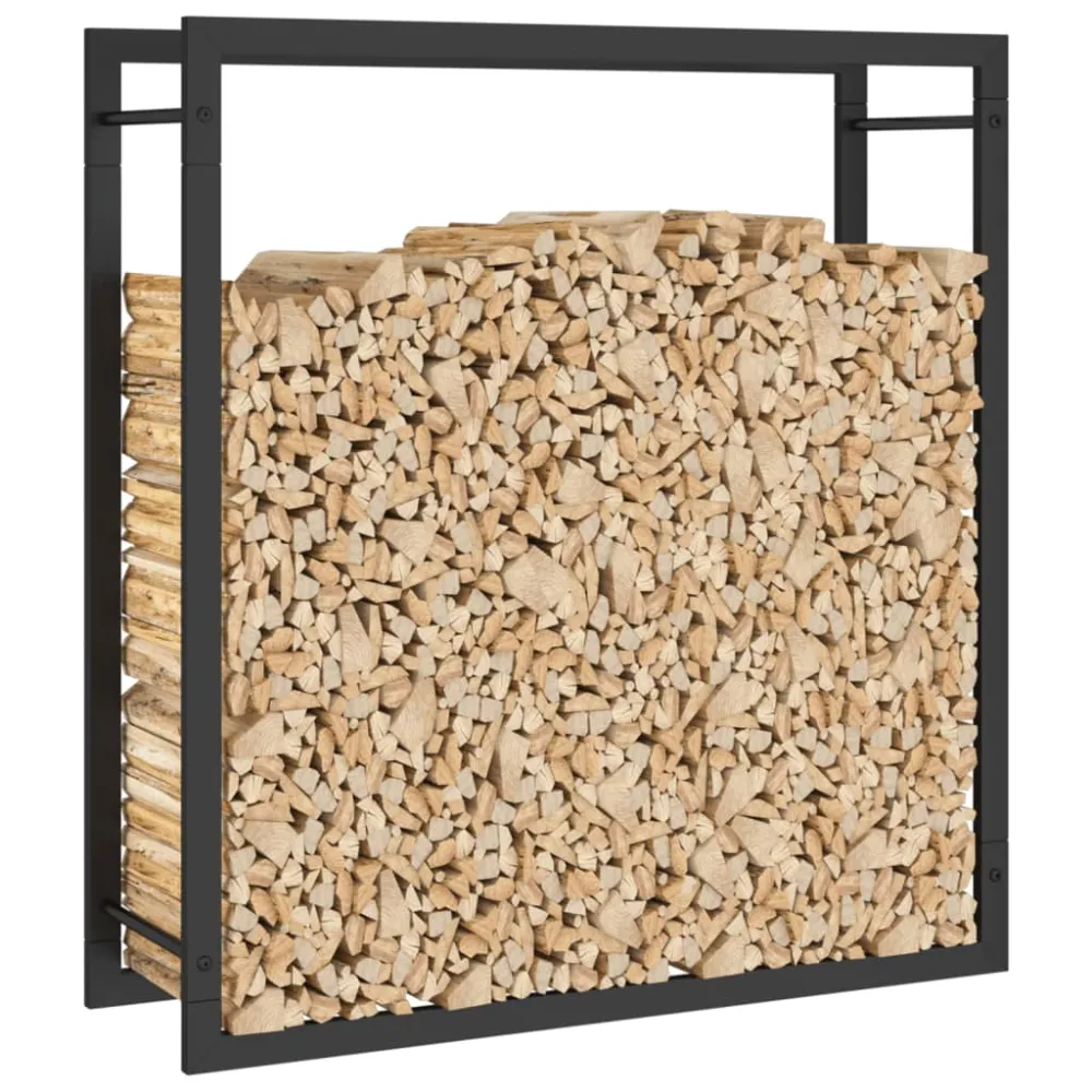 Portant de bois de chauffage mat 80 x 28 x 86 cm acier noir 02_0043753 pour stockage extérieur