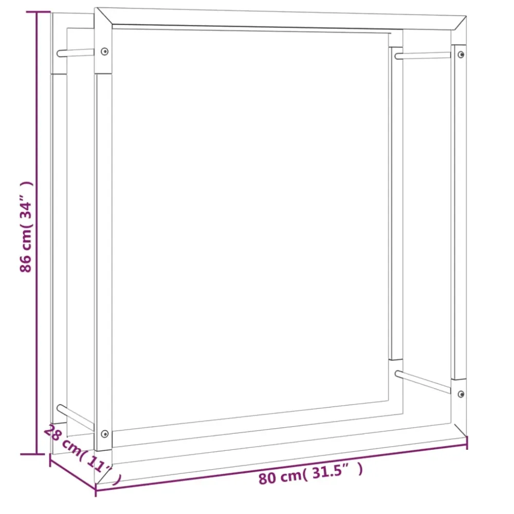 Portant de bois de chauffage mat 80 x 28 x 86 cm acier noir 02_0043753 pour stockage extérieur