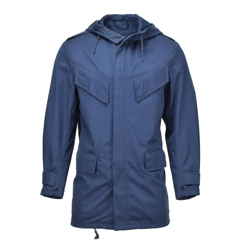 Porte-bagages scooter Parka d'officier militaire néerlandaise originale à capuche coupe-vent imperméable de l'armée bleu uni