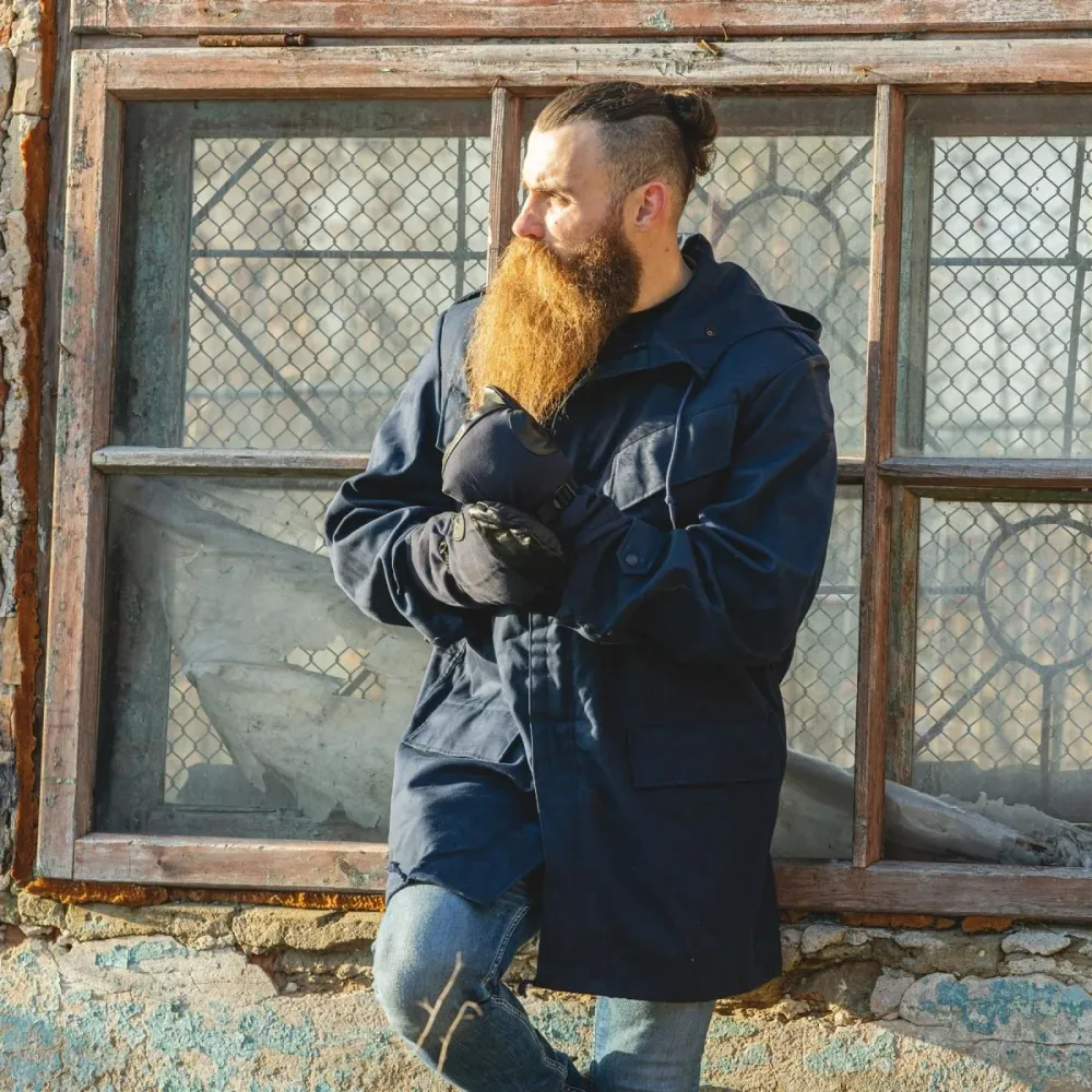 Porte-bagages scooter Parka d'officier militaire néerlandaise originale à capuche coupe-vent imperméable de l'armée bleu uni