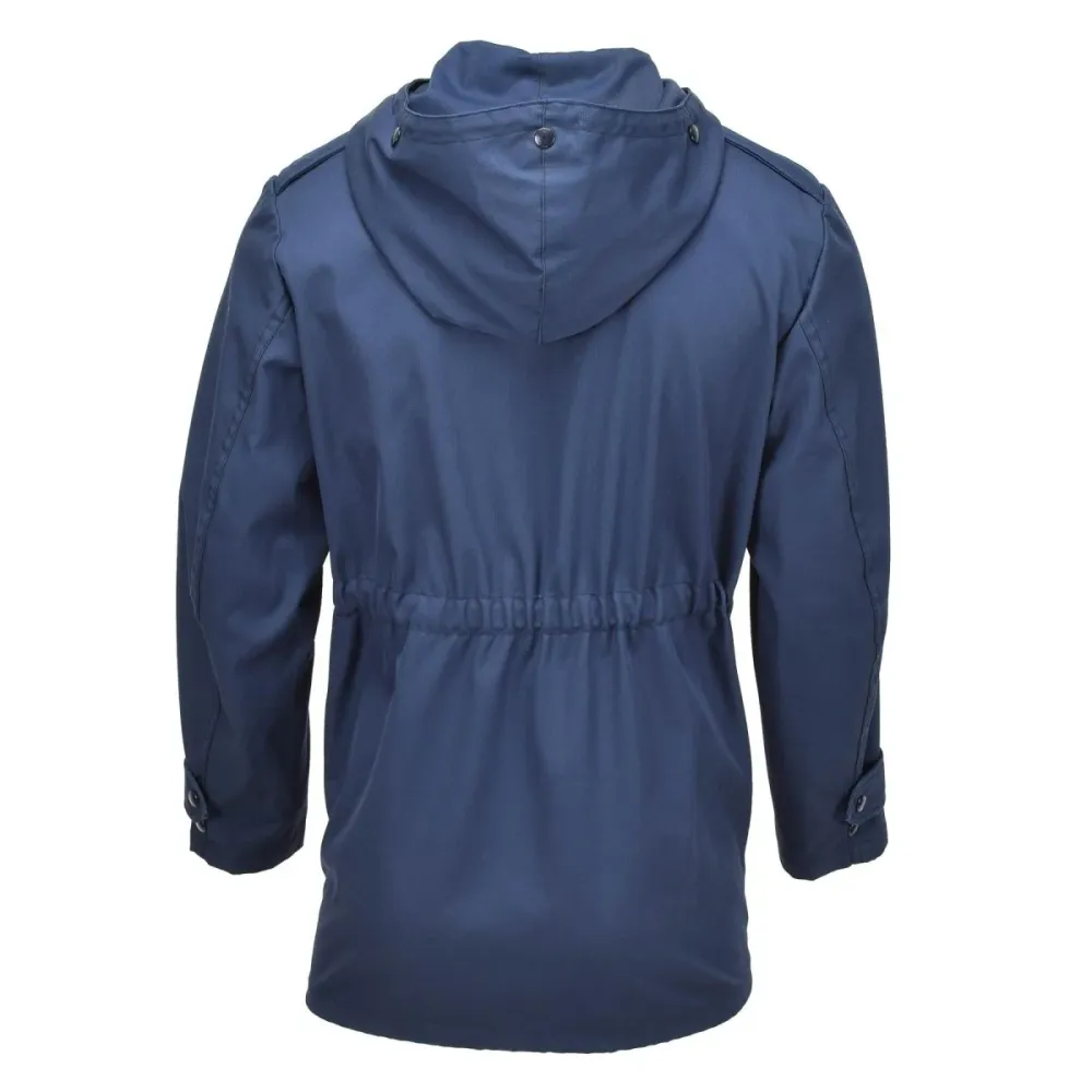 Porte-bagages scooter Parka d'officier militaire néerlandaise originale à capuche coupe-vent imperméable de l'armée bleu uni