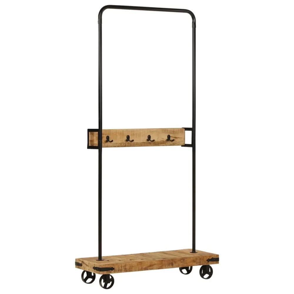 Protège-mains Porte-vêtements et roues 90x35x190 cm bois de manguier et fer