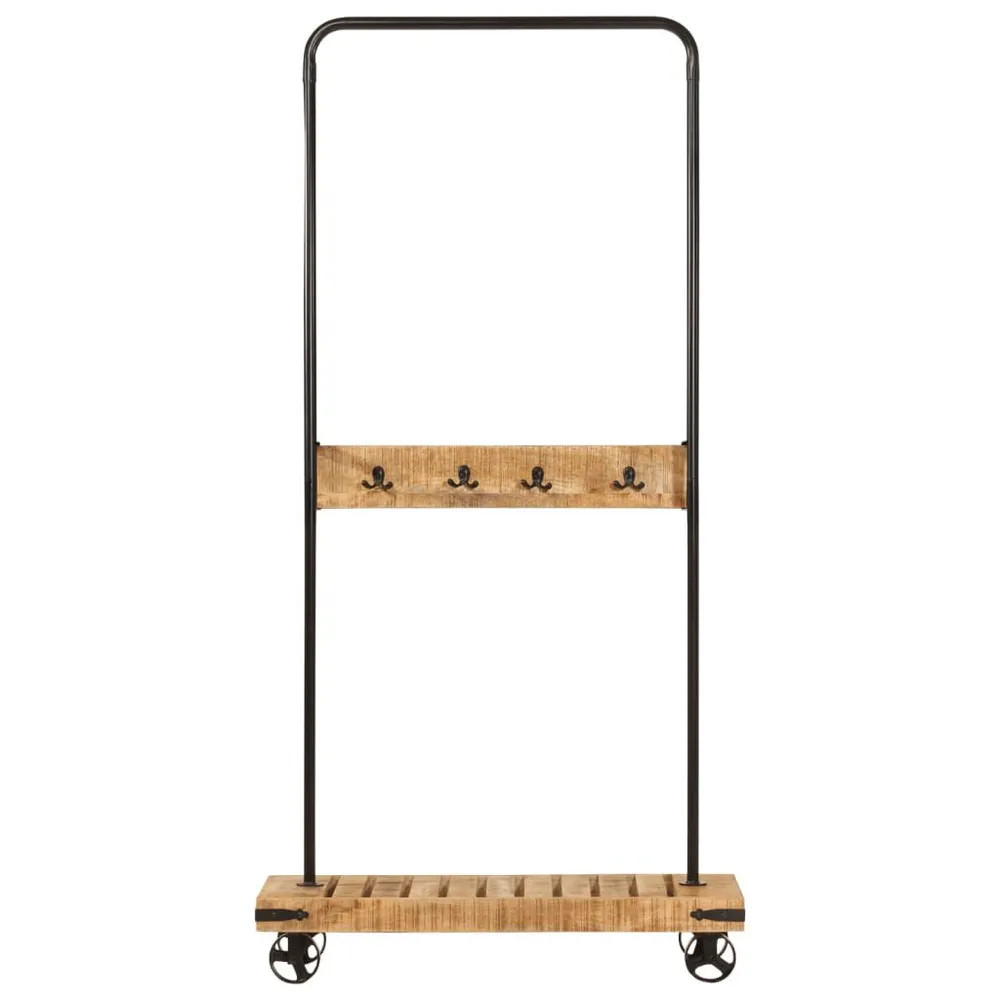 Protège-mains Porte-vêtements et roues 90x35x190 cm bois de manguier et fer