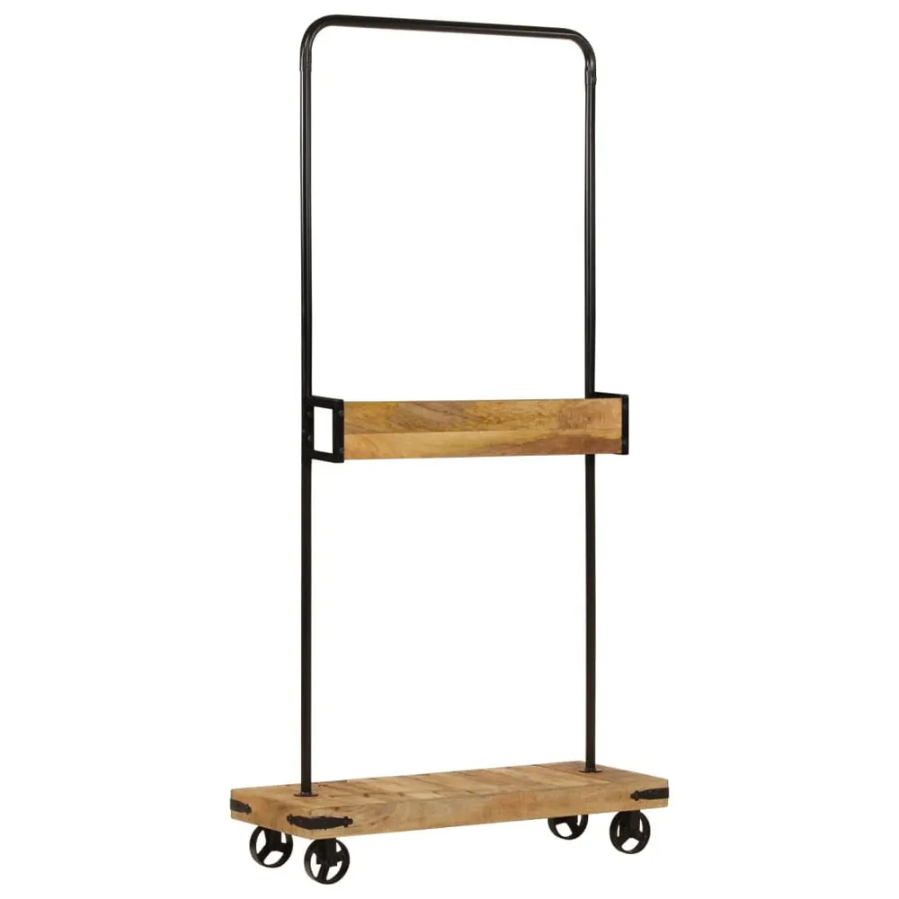 Protège-mains Porte-vêtements et roues 90x35x190 cm bois de manguier et fer