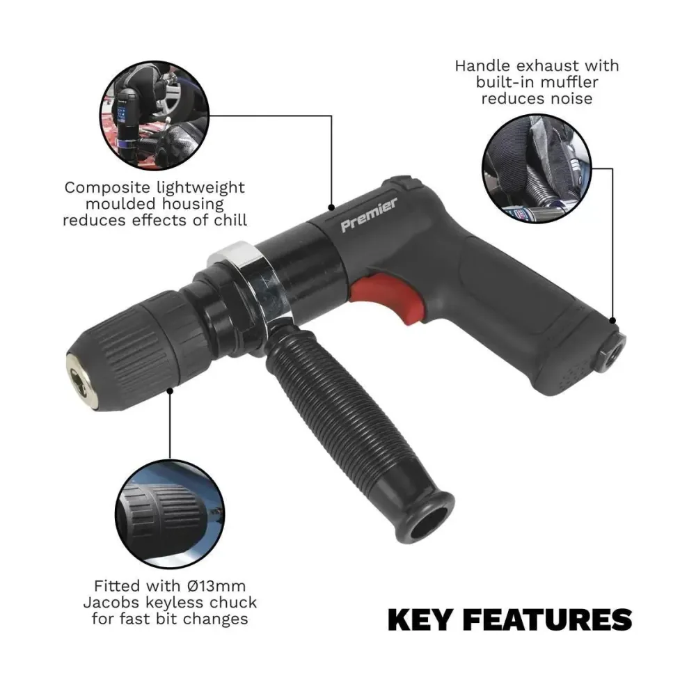 Sealey SA621 Air Drill Ø13mm Keyless Chuck Composite Réversible