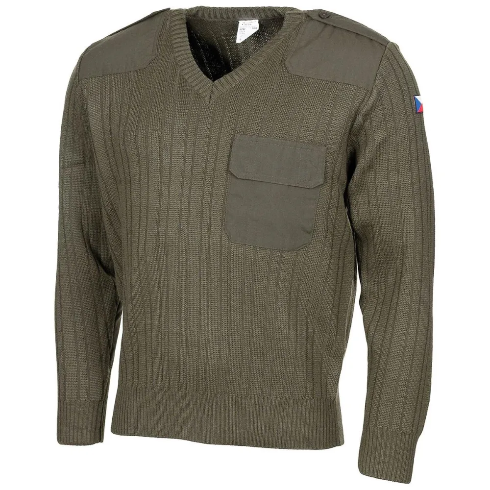 Support smartphone Pull d'origine de l'armée tchèque en laine vert olive col en V surplus militaire NEUF