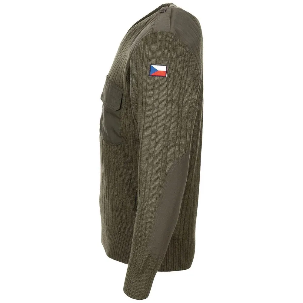 Support smartphone Pull d'origine de l'armée tchèque en laine vert olive col en V surplus militaire NEUF