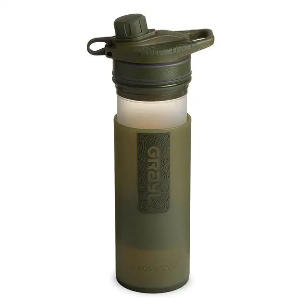 Haute Performance Filtre à eau GEOPRESS PURIFIER FLACON, 0,7L, vert olive