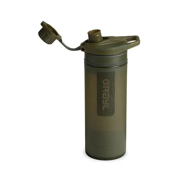 Haute Performance Filtre à eau GEOPRESS PURIFIER FLACON, 0,7L, vert olive