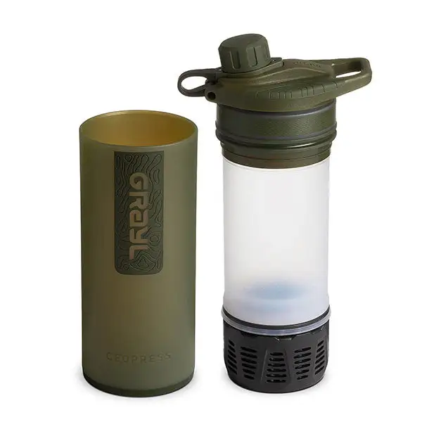 Haute Performance Filtre à eau GEOPRESS PURIFIER FLACON, 0,7L, vert olive
