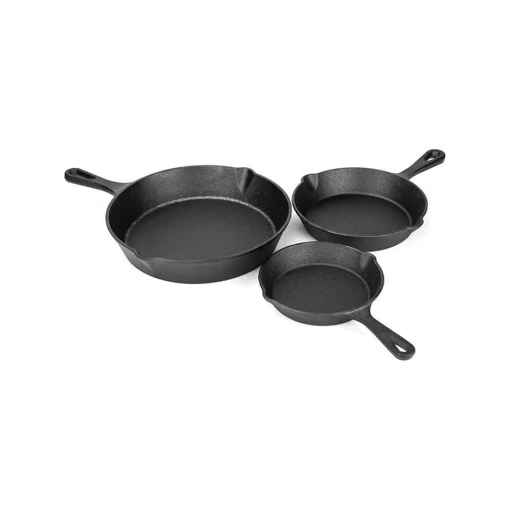 Kitchen Life 3 Piece Cast Fer Frying Pan Set Black