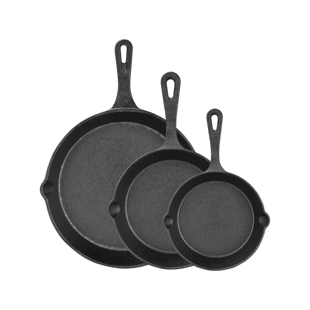 Kitchen Life 3 Piece Cast Iron Frying Pan Set Noir jais