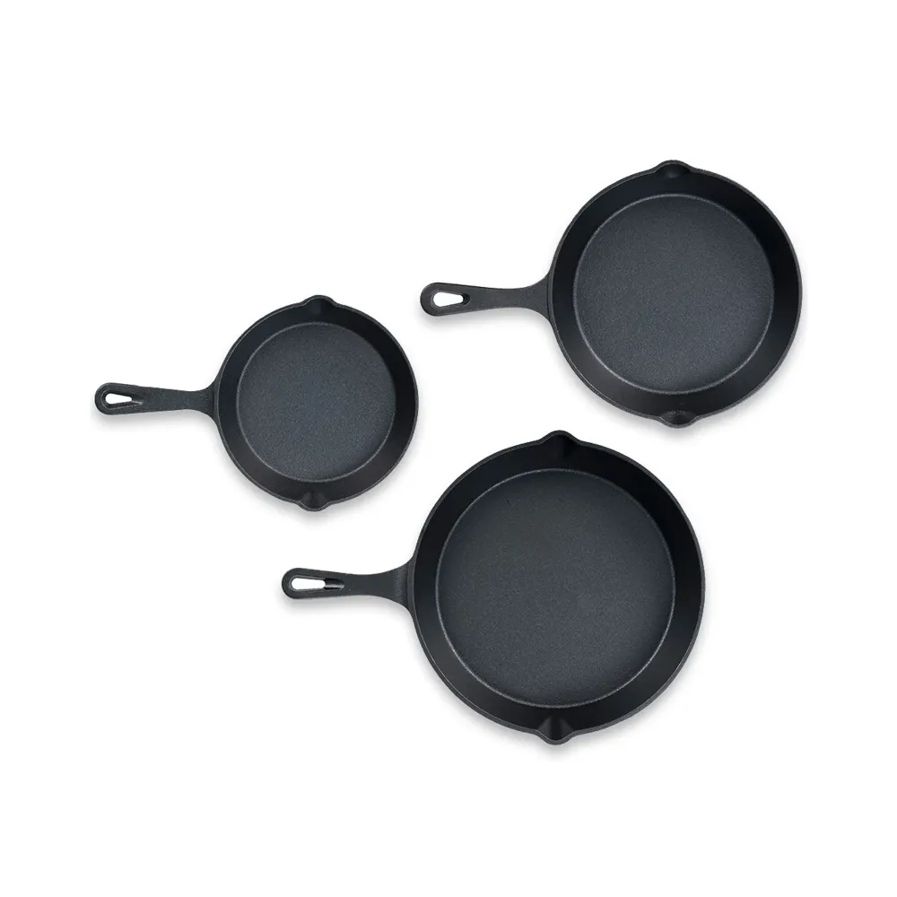 Kitchen Life 3 Piece Cast Iron Frying Pan Set Noir jais