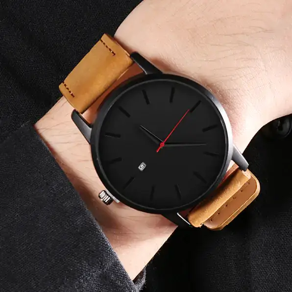 Montre à quartz en cuir - Cuir végétalien - Importé - Sans Odeur