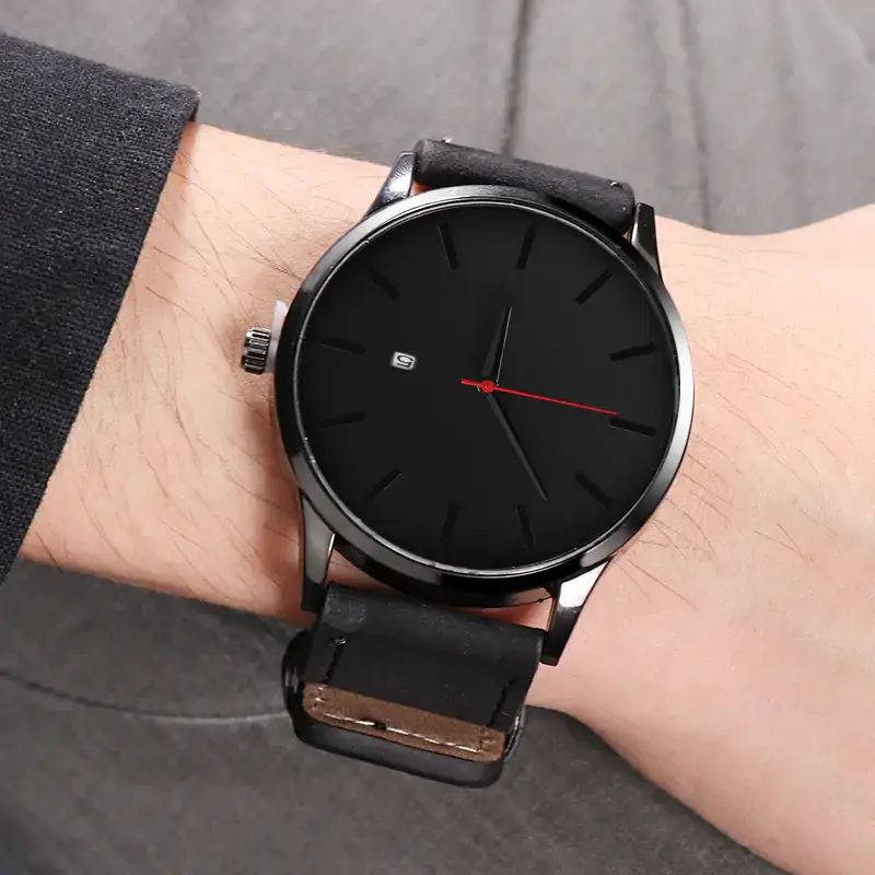 Montre à quartz en cuir - Cuir végétalien - Importé - Sans Odeur