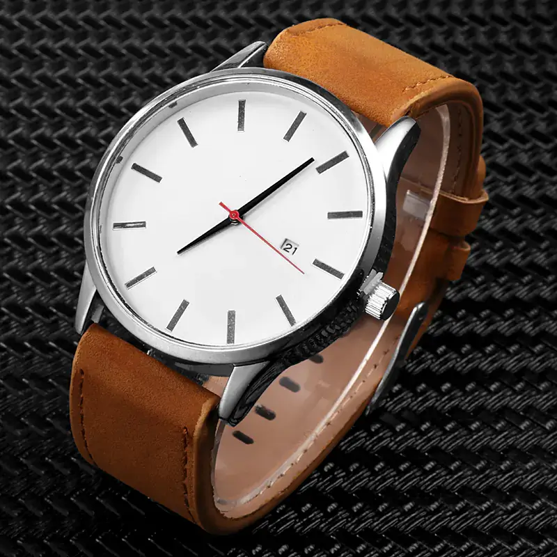 Montre à quartz en cuir - Cuir végétalien - Importé - Sans Odeur