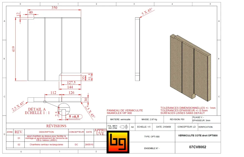 BODART & GONAY - 07CV8002 rechterkant vermiculiet voor IF OPTI DES 800 Vert jade V1 en V2