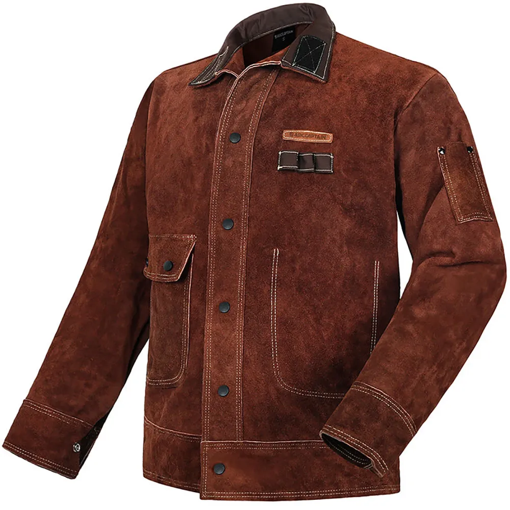 Professionnel Heavy Duty Cowhide Welding Jacket Brown En cuir souple Coat