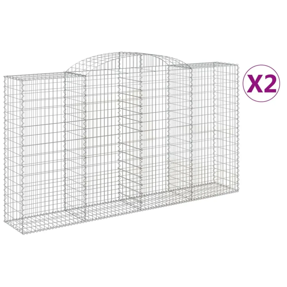 Filet de sécurité Lot de 2 paniers à gabions clôture cage mur de soutènement arqués 300 x 50 x 160/180 cm fer galvanisé Ar...