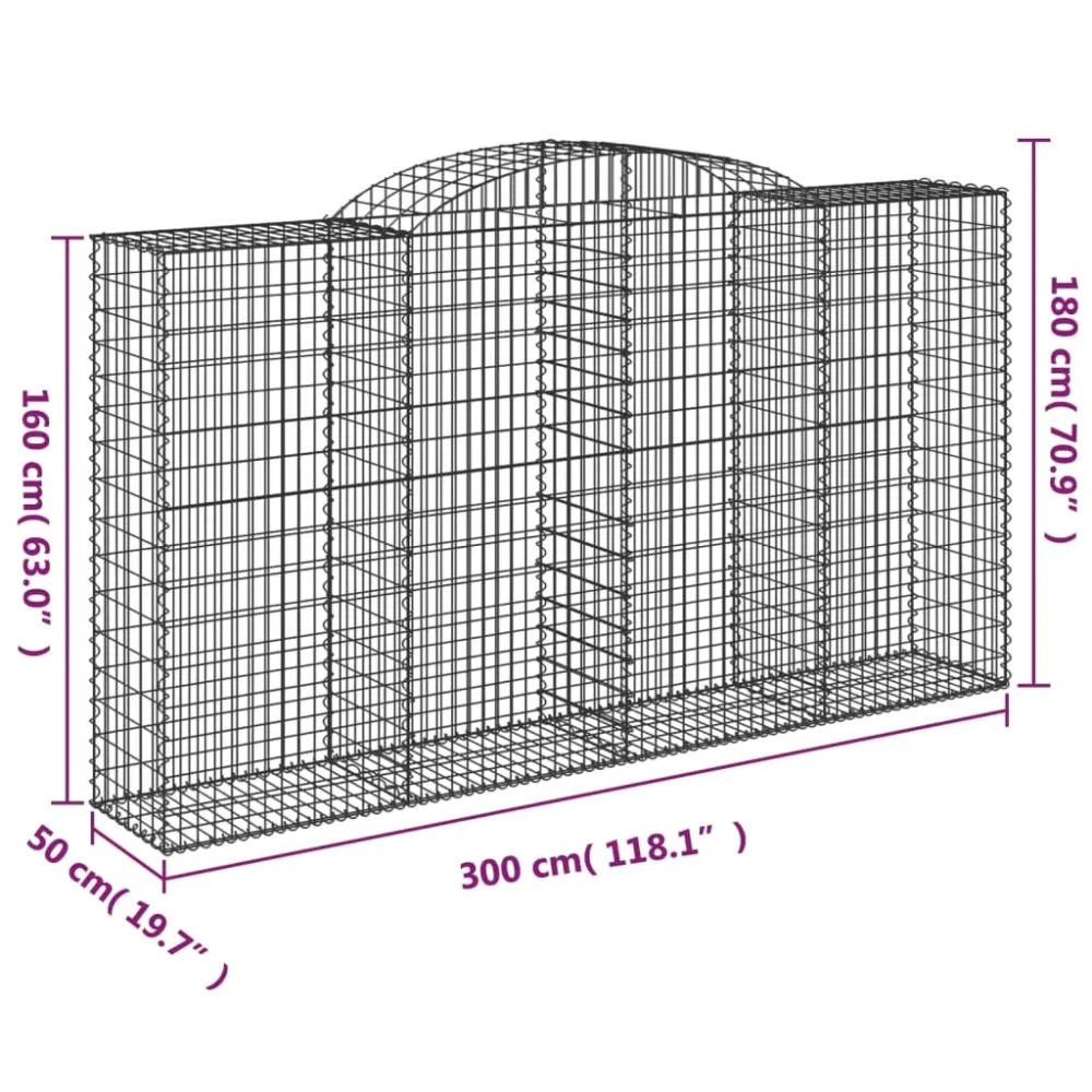Filet de sécurité Lot de 2 paniers à gabions clôture cage mur de soutènement arqués 300 x 50 x 160/180 cm fer galvanisé Ar...