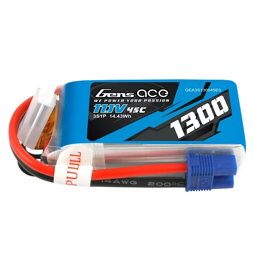 Gens Ace 1300mAh 3S1P 11.1V 45C Lipo Battery Pack EC3 Plug RC Plane avec Revêtement imperméable