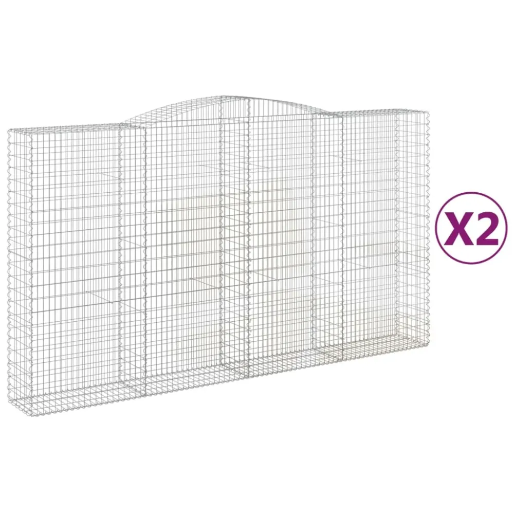 Lot de 2 paniers à gabions clôture cage mur de soutènement arqués 400 x 50 x 220/240 cm fer galvanisé Argent 02_0041412