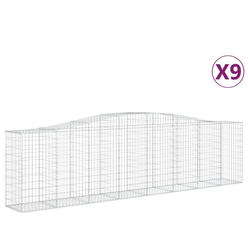 Lot de 9 paniers à gabions clôture cage mur de soutènement arqués 400 x 50 x 100/120 cm fer galvanisé Argent 02_0041306