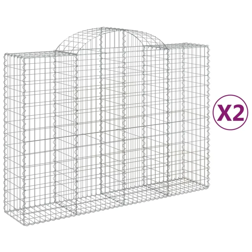 Lot de 2 paniers à gabions clôture cage mur de soutènement arqués 200 x 50 x 140/160 cm fer galvanisé Argent 02_0041349