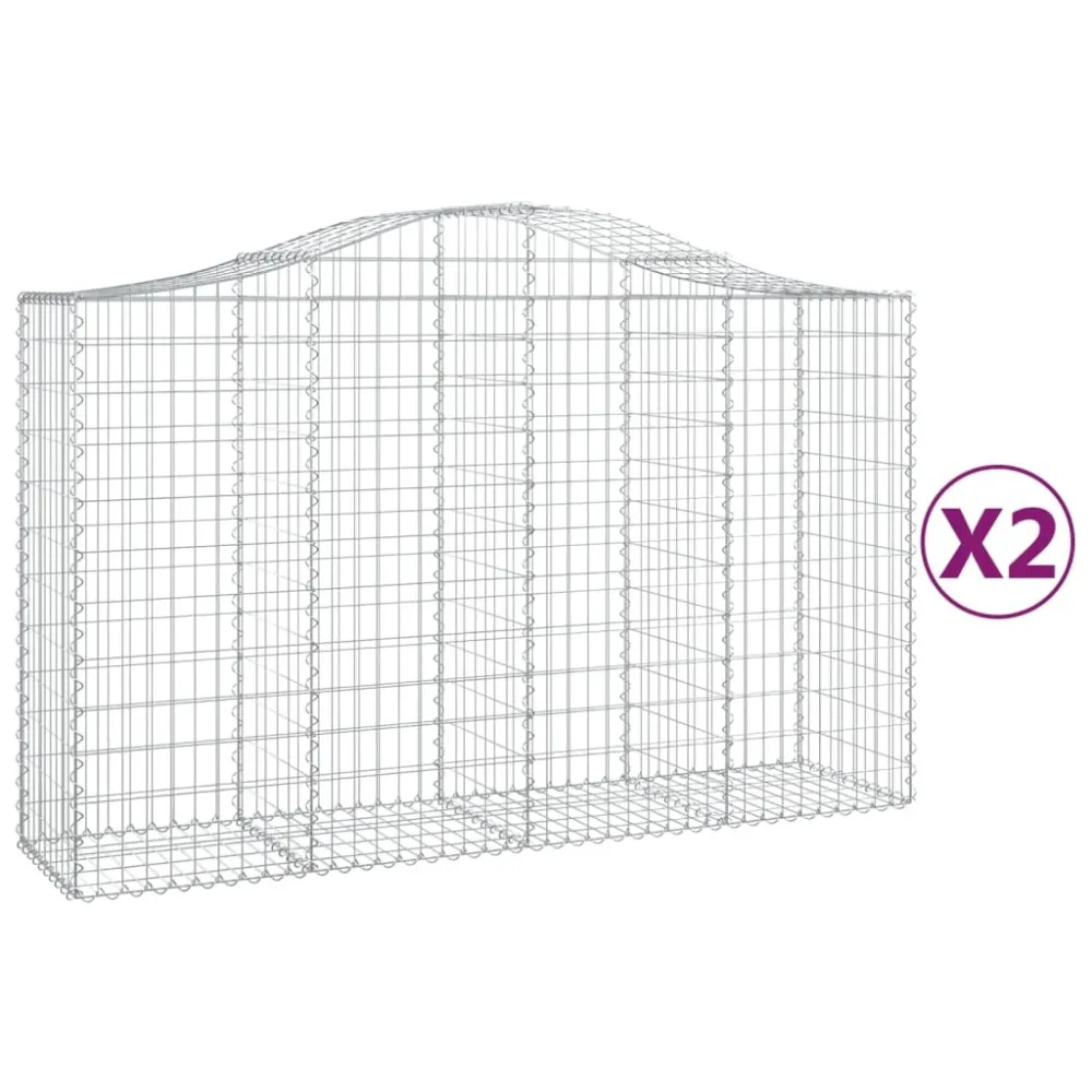 Lot de 2 paniers à gabions clôture cage mur de soutènement arqués 200 x 50 x 120/140 cm fer galvanisé Argent 02_0041346