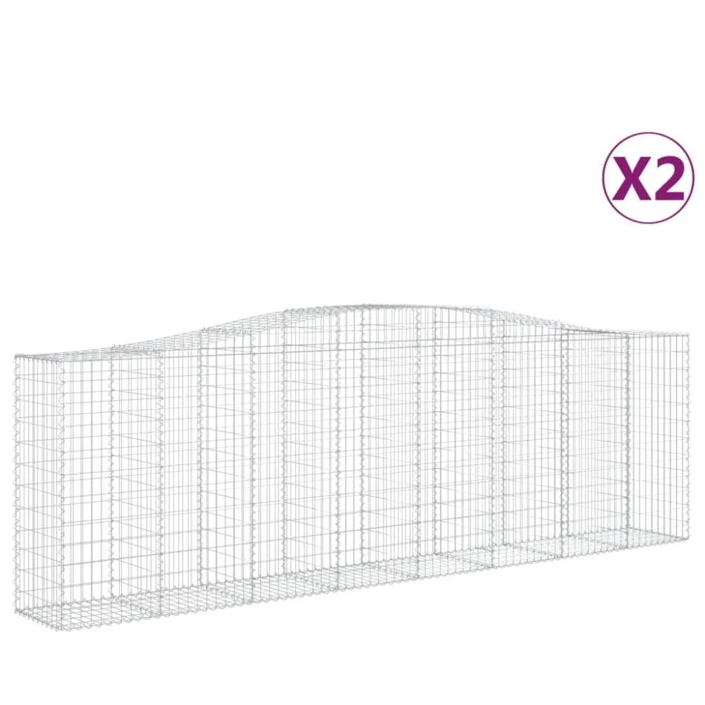 Lot de 2 paniers à gabions clôture cage mur de soutènement arqués 400 x 50 x 120/140 cm fer galvanisé Argent 02_0041402