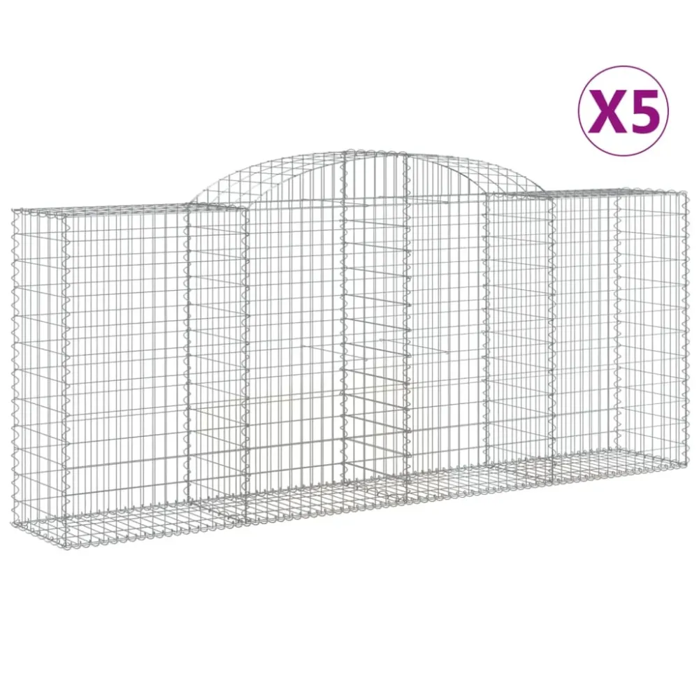 Paniers à gabions clôture cage mur de soutènement arqués 5 pcs 300 x 50 x 120/140 cm fer galvanisé Argent 02_0040912