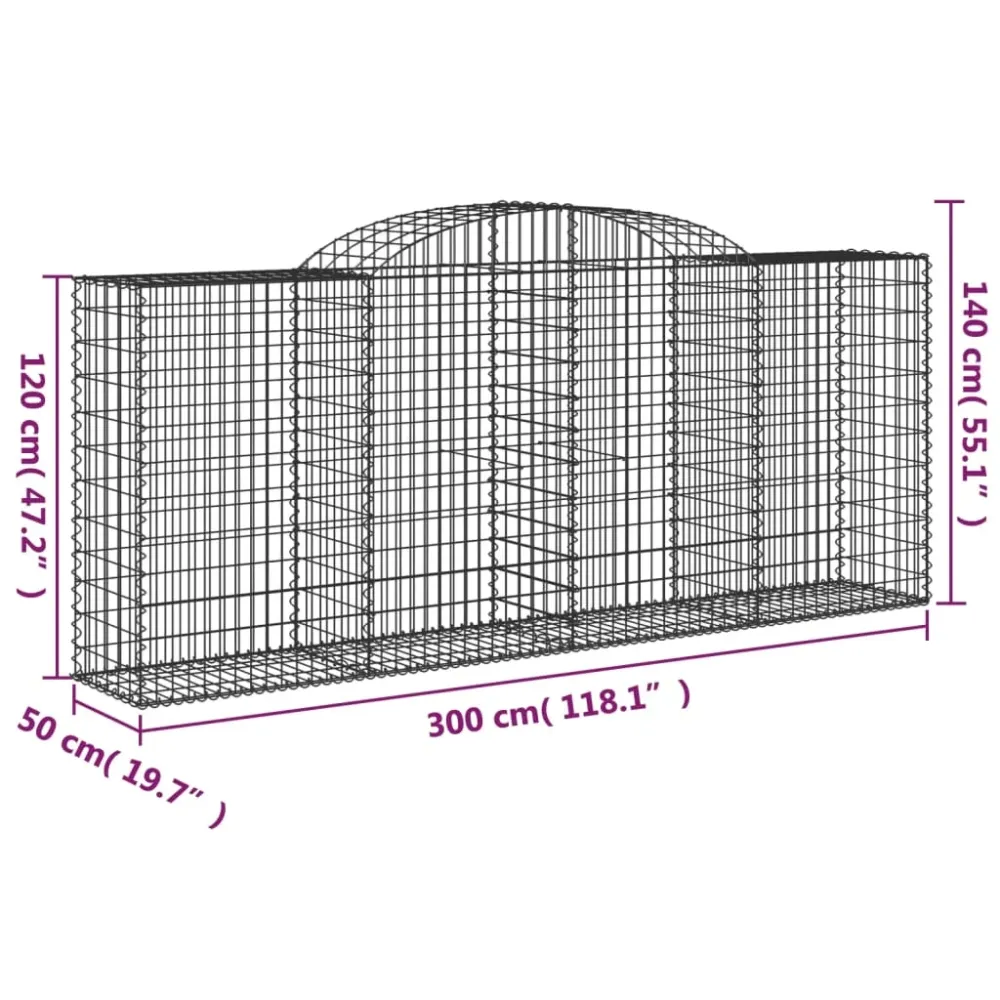 Paniers à gabions clôture cage mur de soutènement arqués 5 pcs 300 x 50 x 120/140 cm fer galvanisé Argent 02_0040912