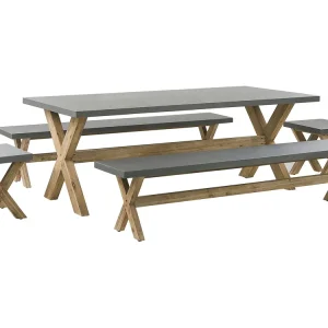 8 Seater Concrete Garden Dining Set Benches and Stools Grey OLBIA Coffre rigide 45L