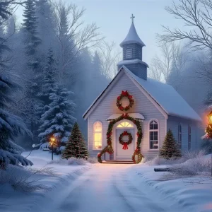 Toile de fond photo Noël Chapelle Givrée Lueur des Fêtes TWW59-113
