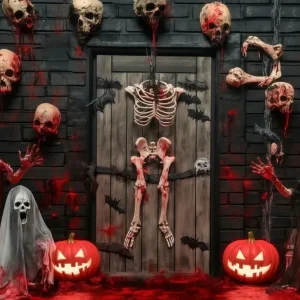 Toile Photo Halloween Porte De Garage Squelettes Sanglants Et Crânes Porte Hantée TWW58-35 Coffre rigide 45L