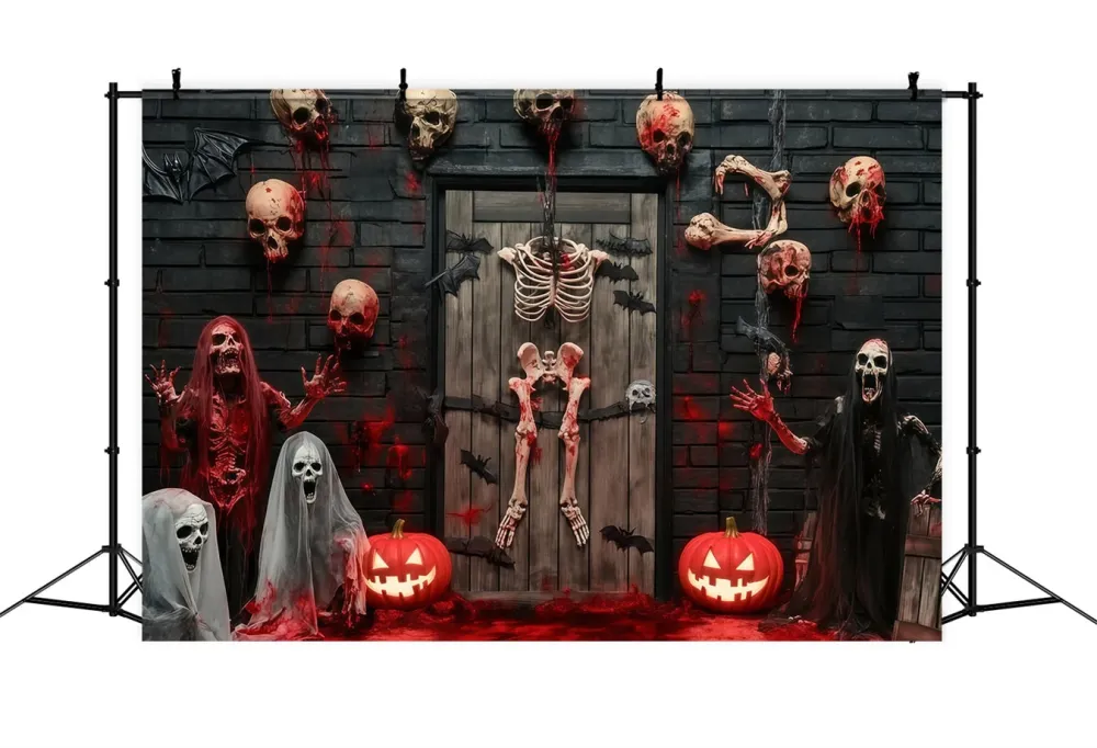 Toile Photo Halloween Porte De Garage Squelettes Sanglants Et Crânes Porte Hantée TWW58-35 Coffre rigide 45L