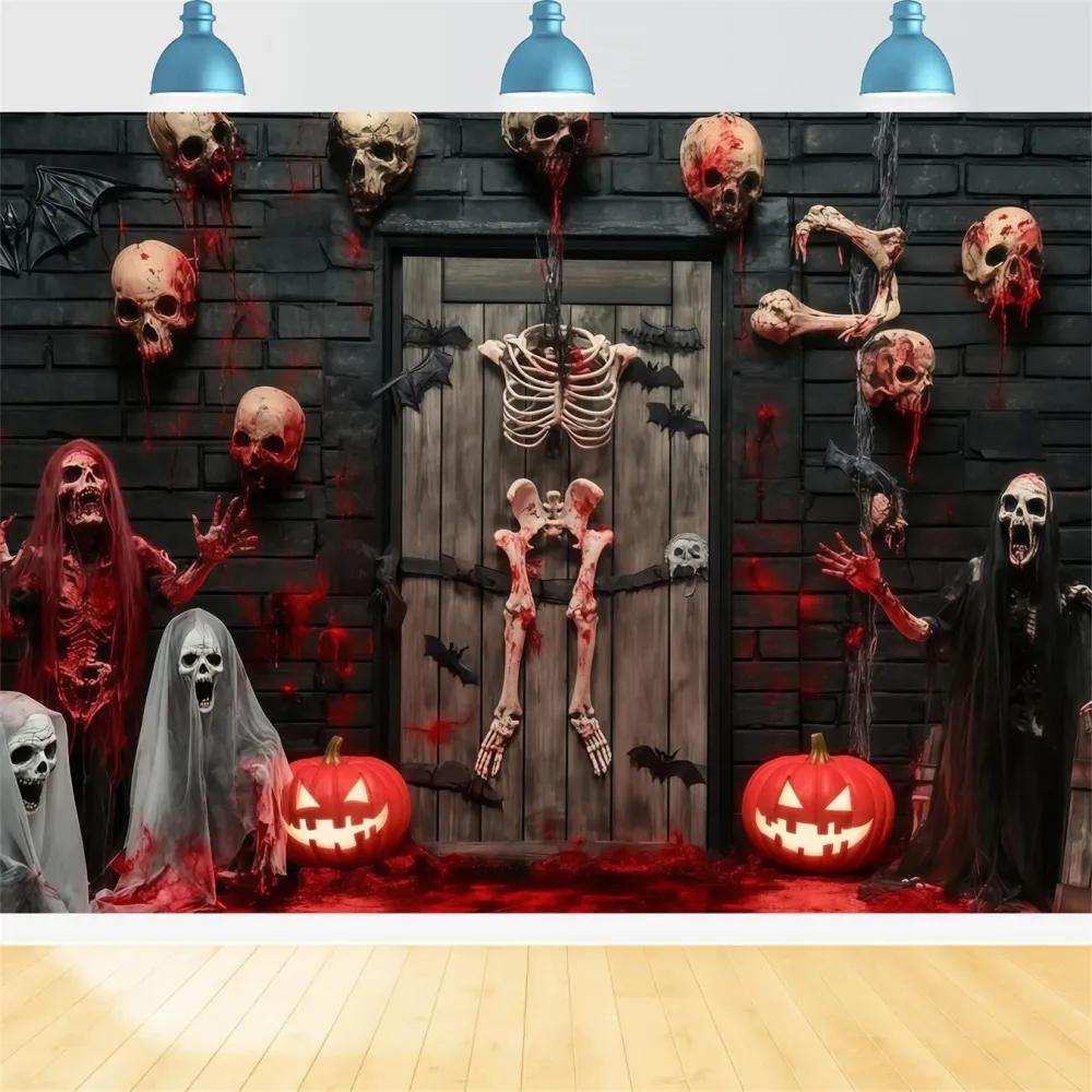 Toile Photo Halloween Porte De Garage Squelettes Sanglants Et Crânes Porte Hantée TWW58-35 Coffre rigide 45L