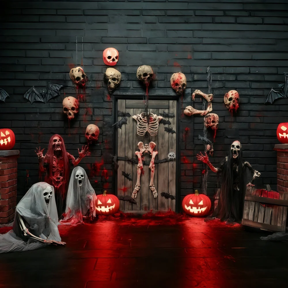 Toile Photo Halloween Porte De Garage Squelettes Sanglants Et Crânes Porte Hantée TWW58-35 Coffre rigide 45L