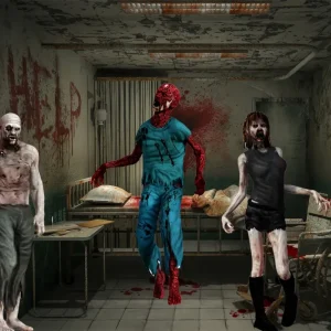 Toile Photo Halloween Porte De Garage Trois Zombies Sanglants Hôpital Abandonné TWW58-28 Facile à installer