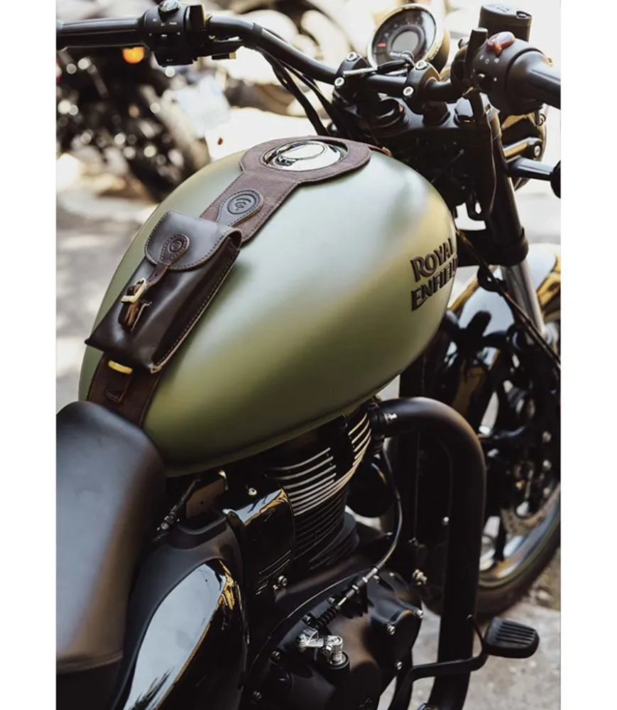 Tankabdeckung mit Tasche für Meteor 350 - Cafe Twin x Trip Machine Braun