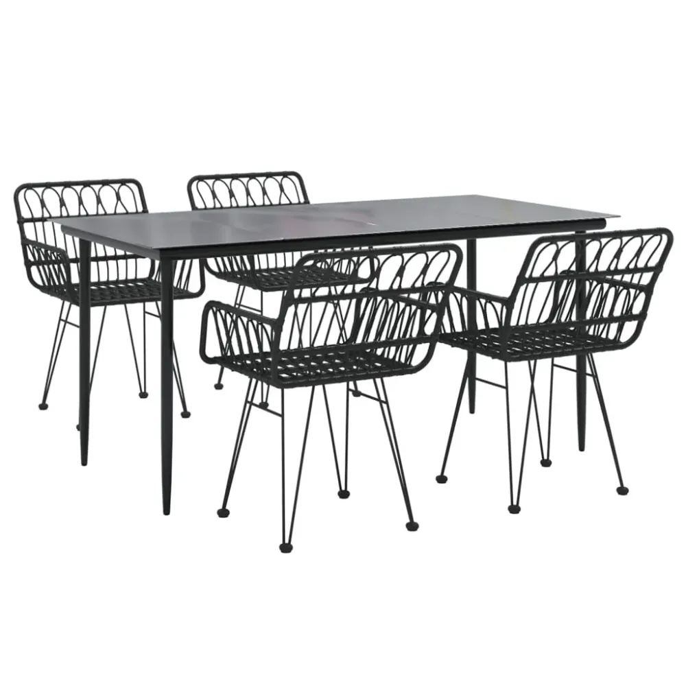 Mobilier à dîner de jardin 5 pièces noir résine tressée 02_0014783