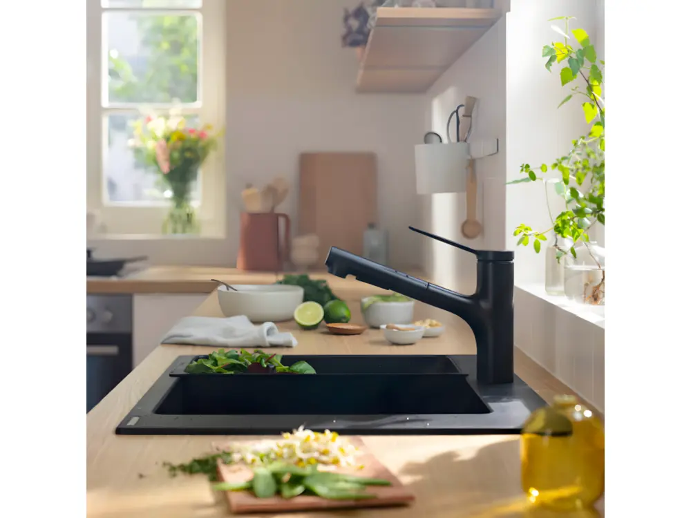 Evier à encastrer 1 bac HANSGROHE S51 450 avec vidage auto noir graphite