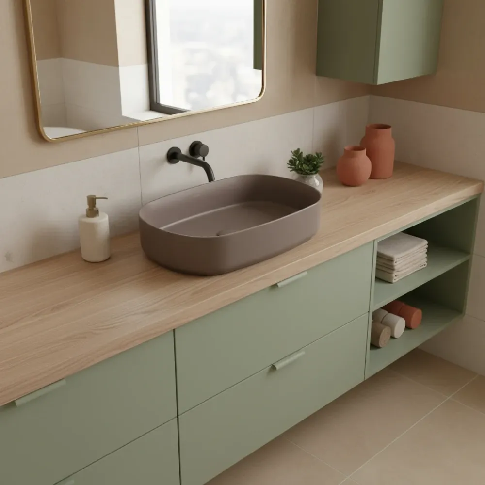 Lavabo d'appoggio ovale senza foro BathCore serie Infinity 55x36 color Tortora Opaco