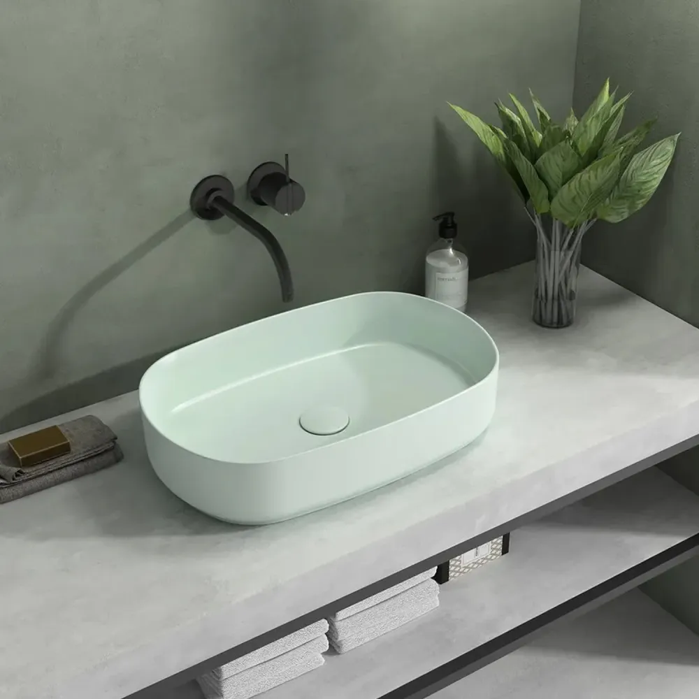 Lavabo d'appoggio ovale senza foro BathCore série Infinity 55x36 couleur Menthe Mat