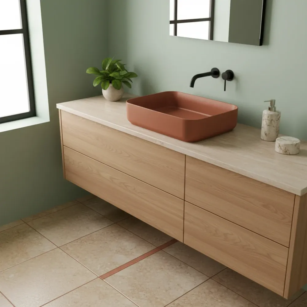 Lavabo d'appoggio rectangulaire sans trou BathCore série Infinity 50x36 couleur Argile Rouge Mat