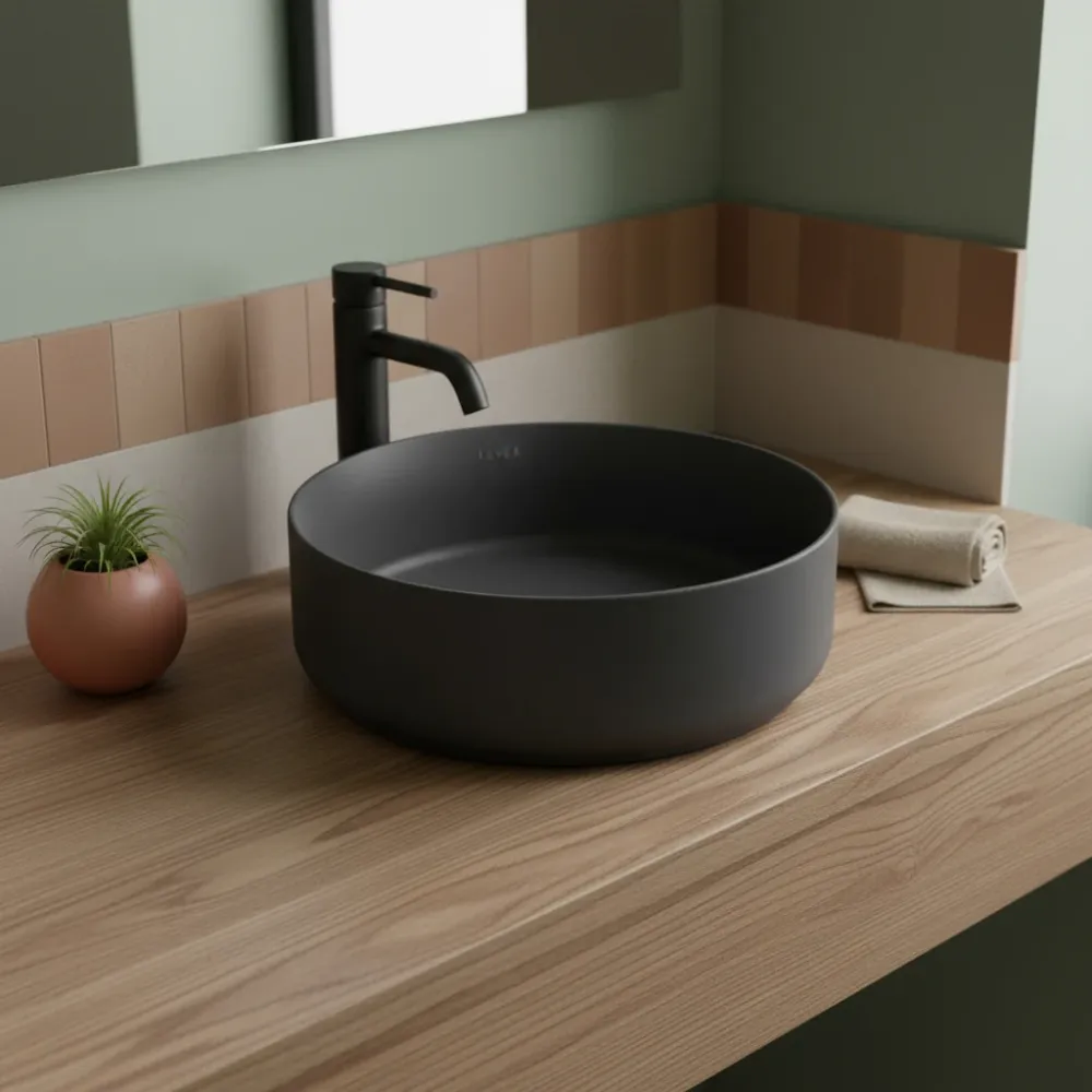 Lavabo d'appoggio rond sans trou BathCore série Infinity 36 cm couleur Anthracite Mat