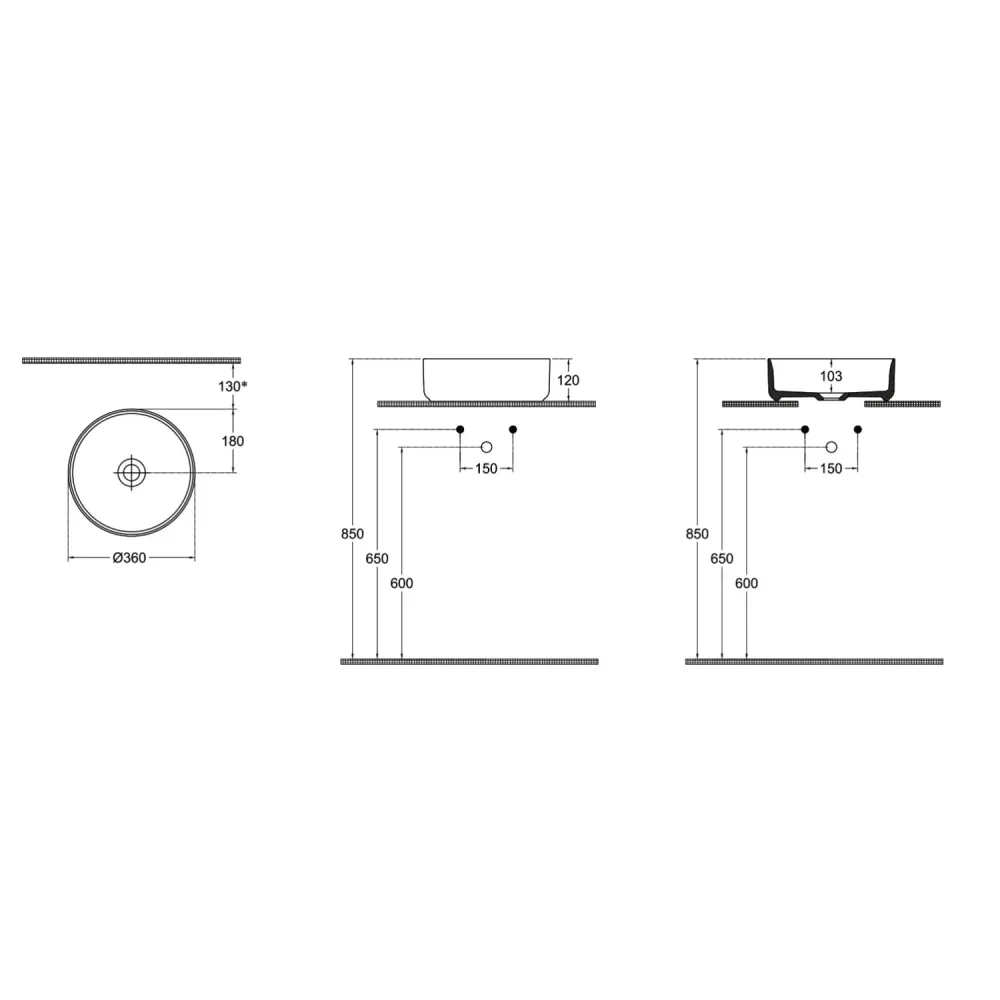 Lavabo d'appoggio rond sans trou BathCore série Infinity 36 cm couleur Anthracite Mat