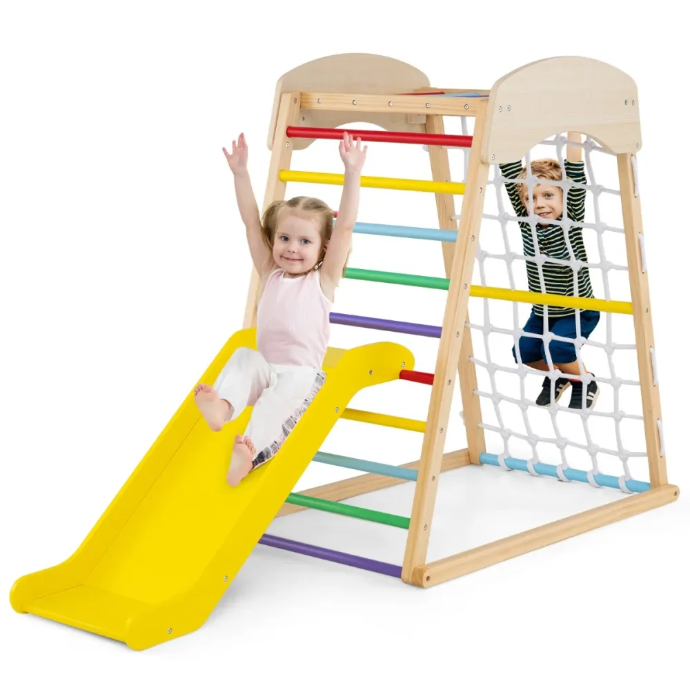 Aire de jeux 6 en 1 intérieure 105 x 67 x 113 cm avec rampe deux fois face et sécurité optimale en bois multicolore 20_001...