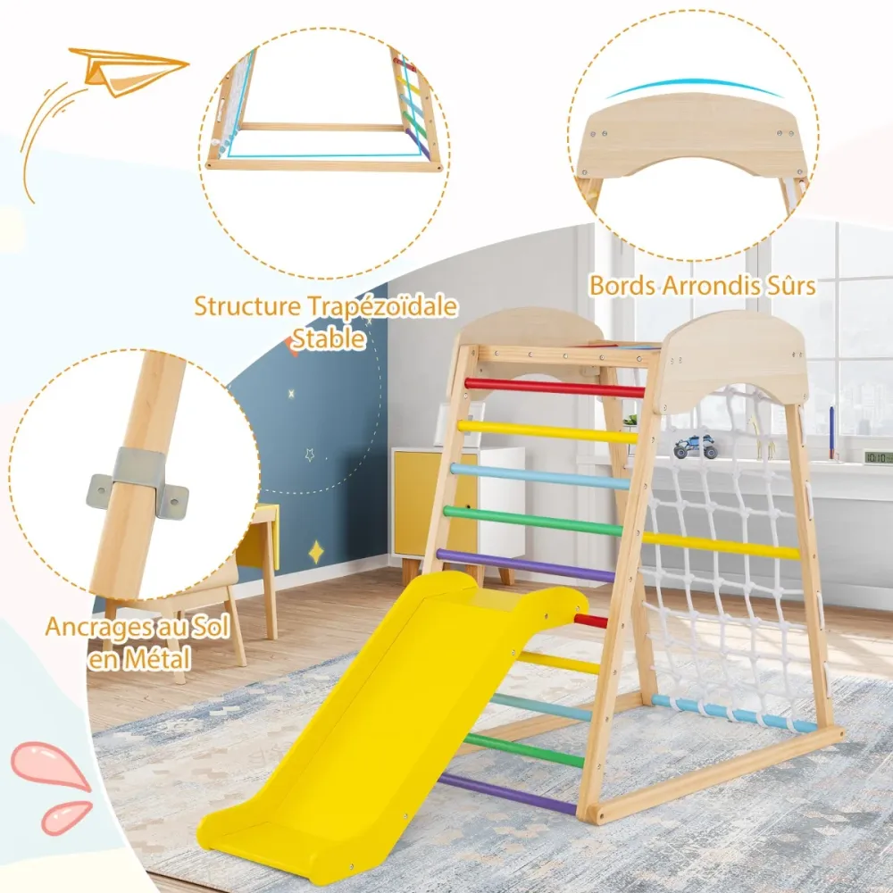 Aire de jeux 6 en 1 intérieure 105 x 67 x 113 cm avec rampe deux fois face et sécurité optimale en bois multicolore 20_001...